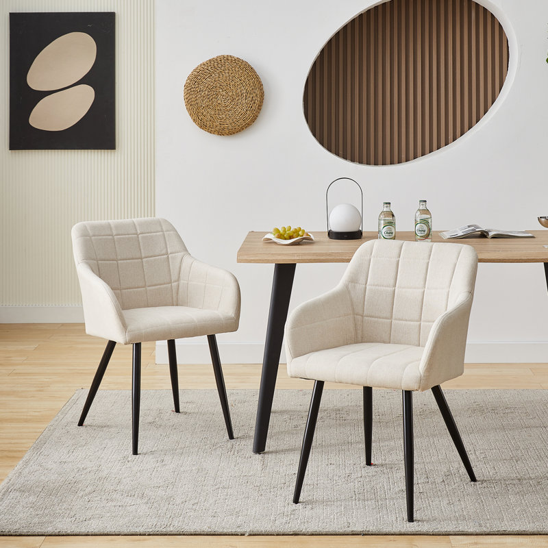 Priscilla 50cm H Linen Upholstered Metal Armchair, Beige