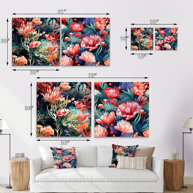 Coral Reef Beauty - motif côtier en acrylique, H 16 po x l 33 po