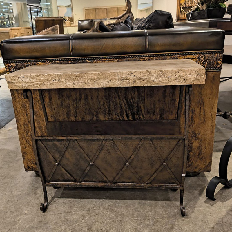 Chic Ranch Magazine Table Hypnotic Peach Chisel with Rustic Wrought Iron Base