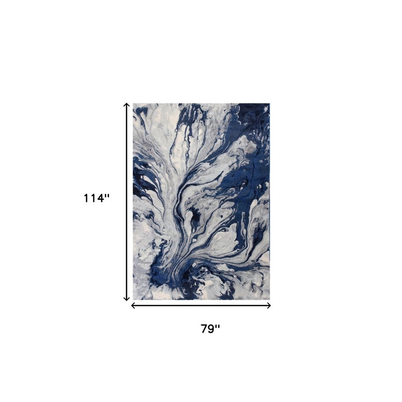 Tapis d'intérieur bleu 7 pi x 10 pi aquarelle abstraite tissé à la machine