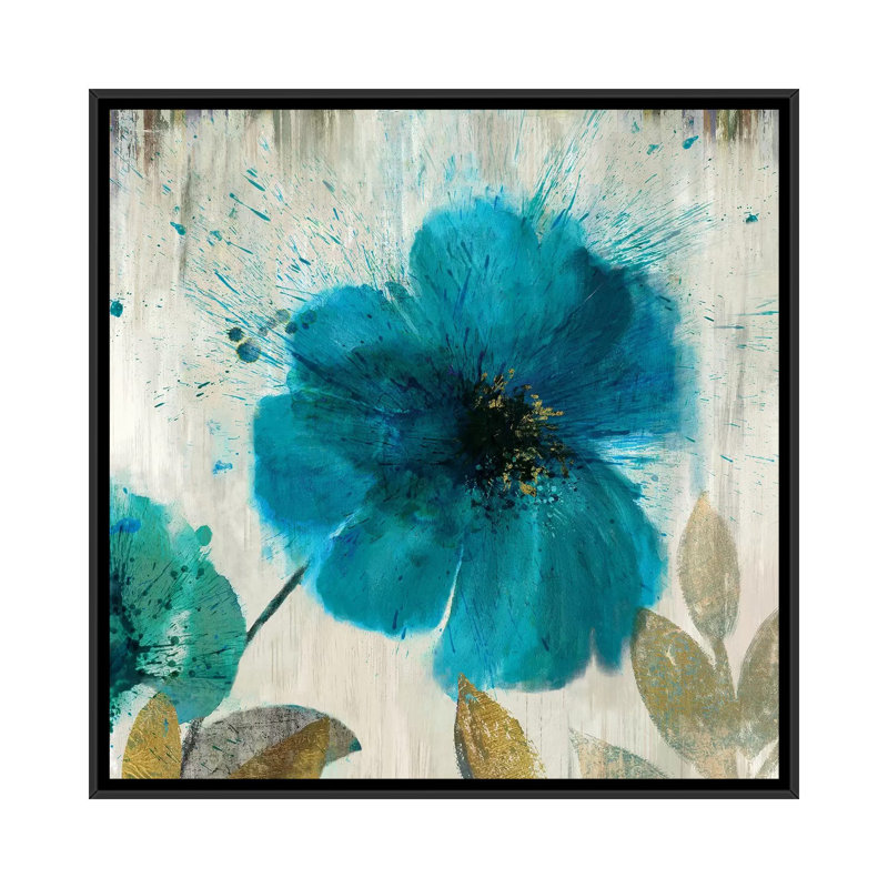 «Teal Splash I», reproduction sur toile, H 37 po x l 37 po x P 1,5 po, Toile avec cadre noir, Pas de tapis