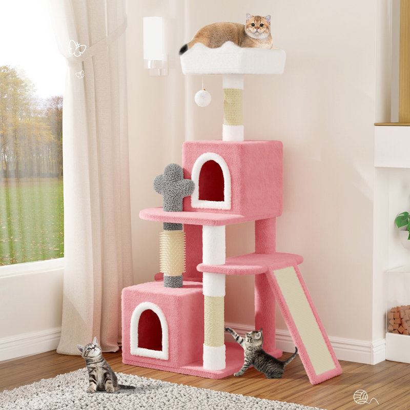 Amadahy 131cm H Cat Tree, Pink/White