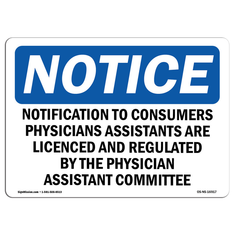 Notification to Consumers Physician Assistants Sign