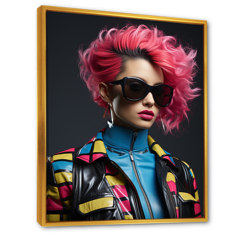 Avant-garde glamour et pop art avec Mohawk III, Cadre flottant doré, H 44 po x l 34 po x P 1,5 po