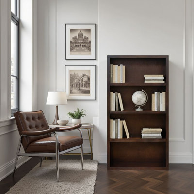 Poularies Solid Wood 60 inch High Three Shelf Bookcase, No Assembly Required
