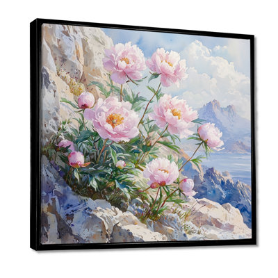 Gevonte pivoines sur les falaises de montagne, bord III - pivoines, art mural