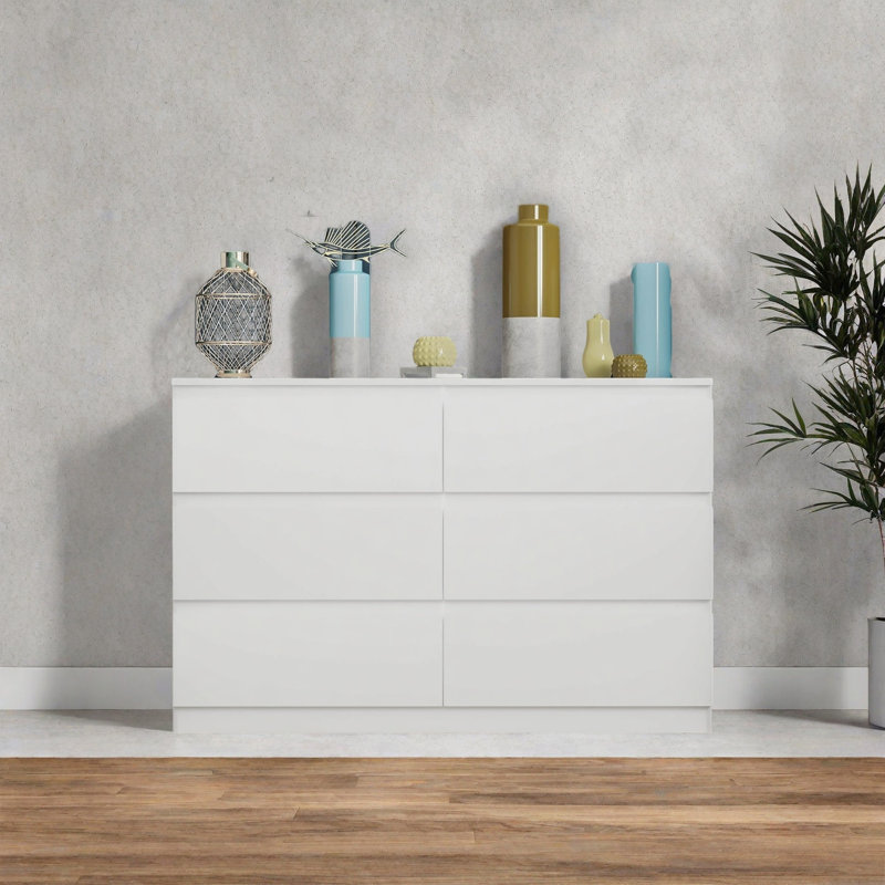 Commode double 6 tiroirs pour le couloir de la chambre à coucher, Noir