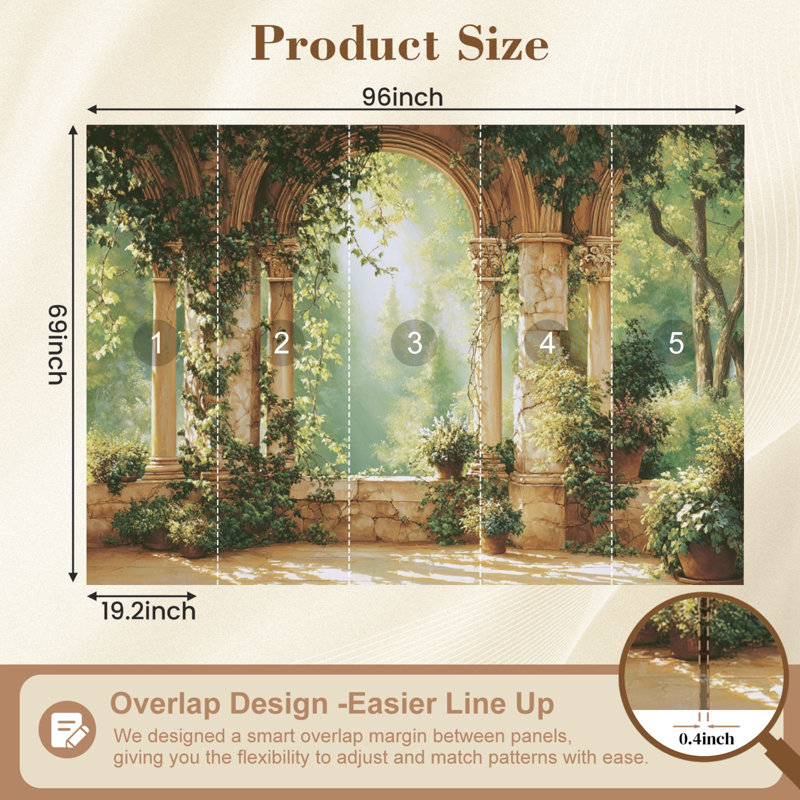 Papier peint auto-adhésif Nostalgic Garden View Classical Architecture, 96" L x 69" W
