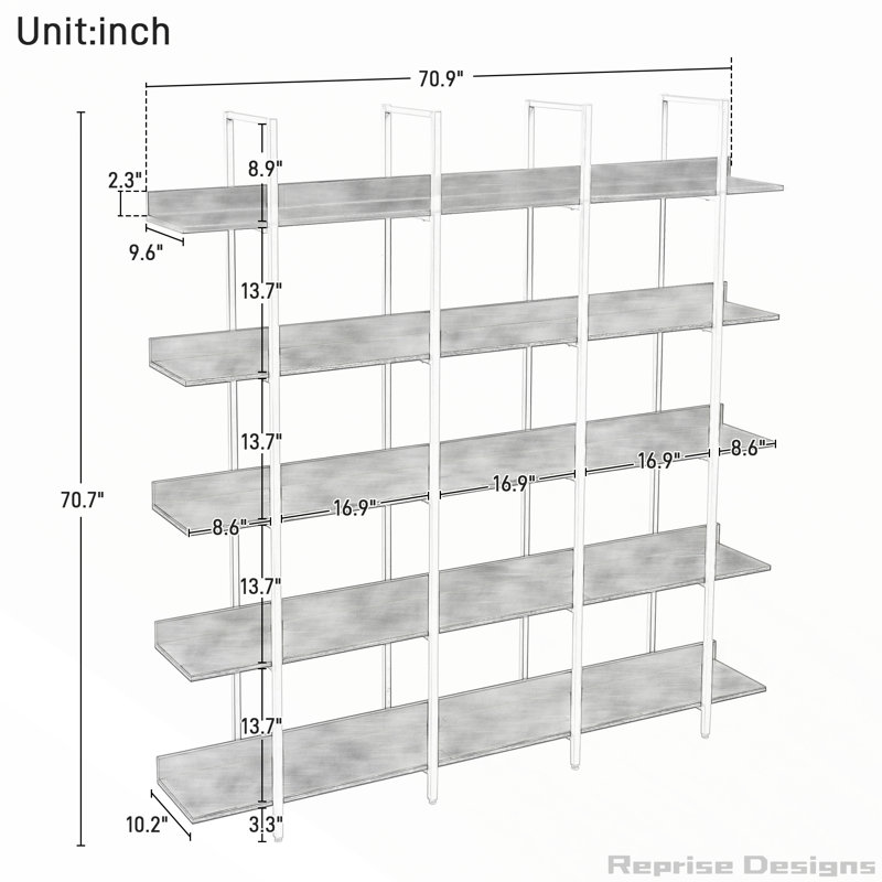 Bibliothèque ouverte à 5 niveaux, Blanc et chêne