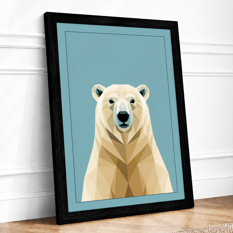 Polar Bear Geometric - Framed Print, A2 - 59.4 x 42.0 cm, Black