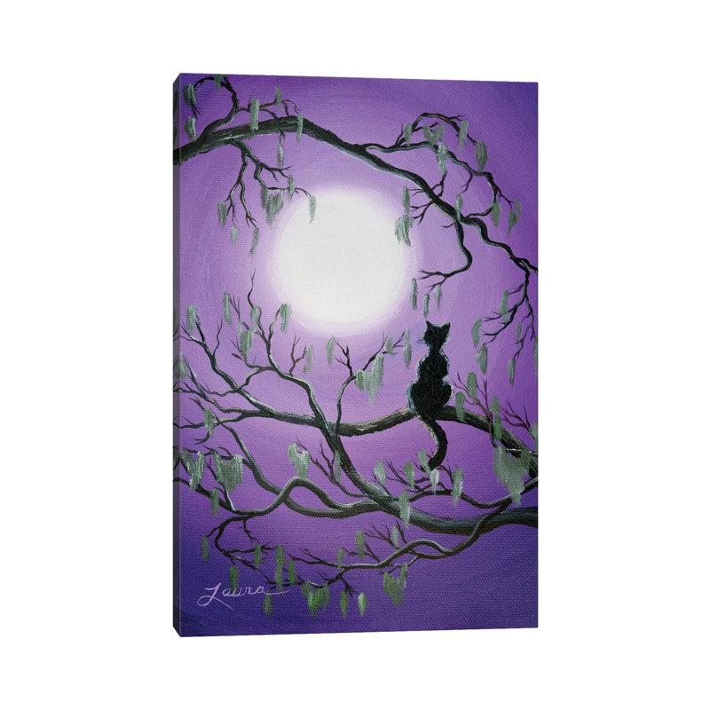 Black Cat In Mossy Tree by Laura Iverson - Wrapped Canvas Print, 20.32 cm H x 30.48 cm W