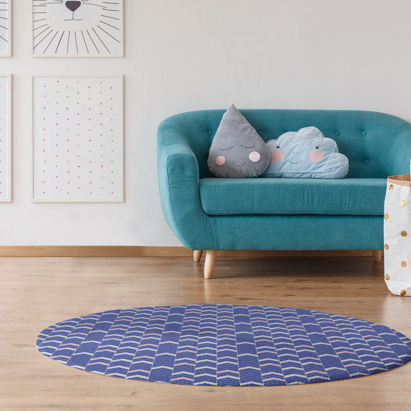 Tapis bleu / rose doublé à chevrons, Rectangle 5 pi x 7 pi