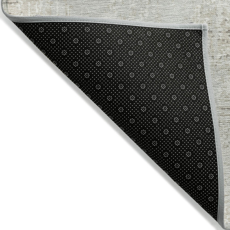 Ivory and Gray Abstract Washable Synthetic Rug