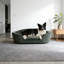 Canapé pour chien surdimensionné en lin vert olive avec dossier capitonné-1625419330