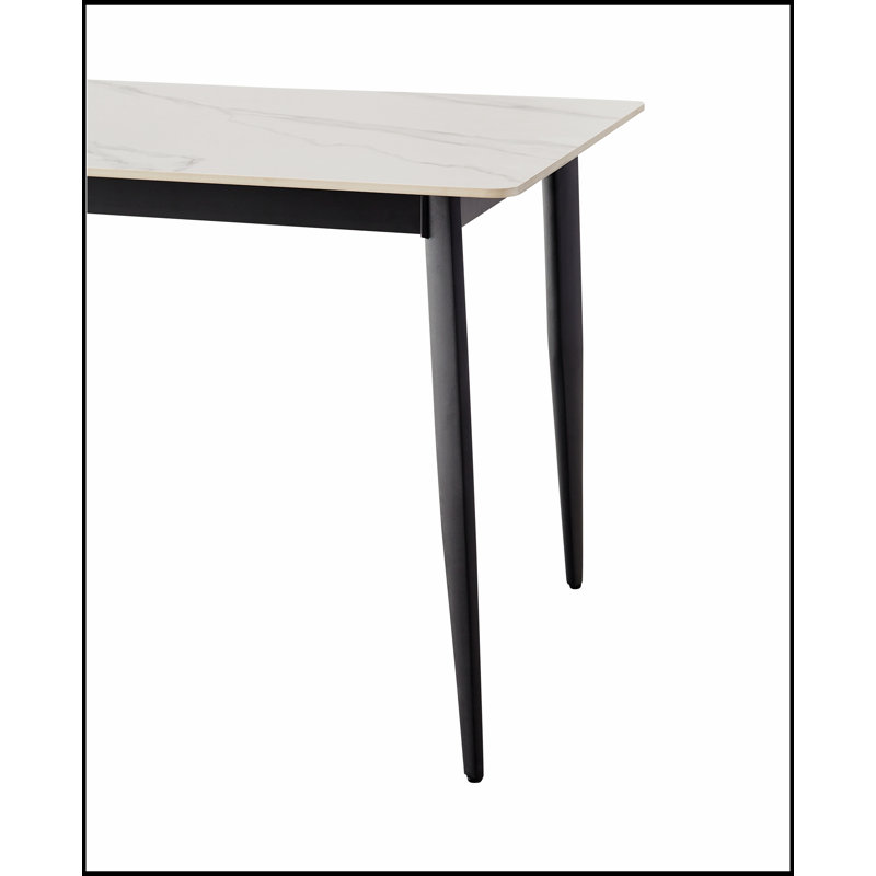 Mid Century Modern Rectangular Dining Table with Porcelain Top and Metal Legs, Ideal for Compact Spaces and Elegant Design