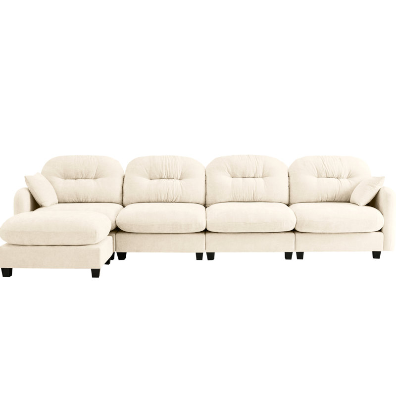 4 canapés modulaires avec revêtement en chenille doux, sièges plissés et ergonomiques pour les espaces domestiques