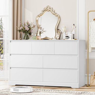 White 47.2""W 7 Drawer Doubel Dresser -  HOMECHO, FMD-076