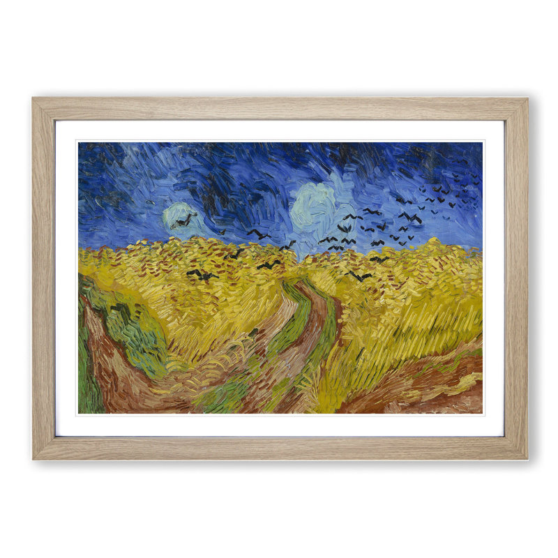 Wheatfield with Crows by Vincent Van Gogh - Picture Frame Painting, 48cm H x 65cm W x 2cm D, Oak