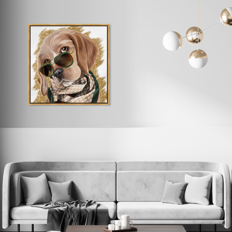 Stylish Pup - Impression sur toile, Toile encadrée d'or, H 20 po x l 20 po