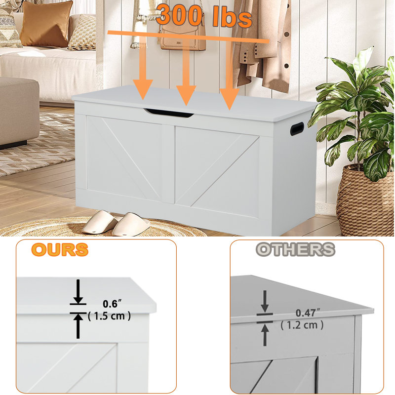 Grand coffre de rangement 39,4 po avec 2 charnières de sécurité, blanc, White