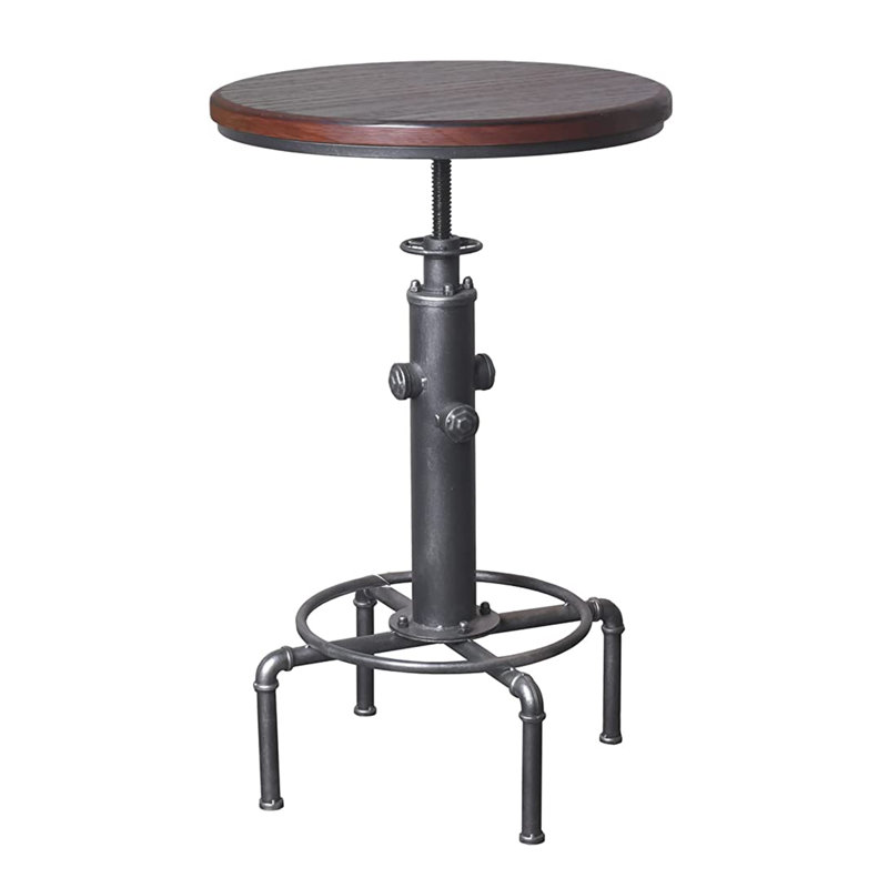 Anguel Pine Round Solid Wood Top Metal Base Dining Table, Dark Brown/Silver