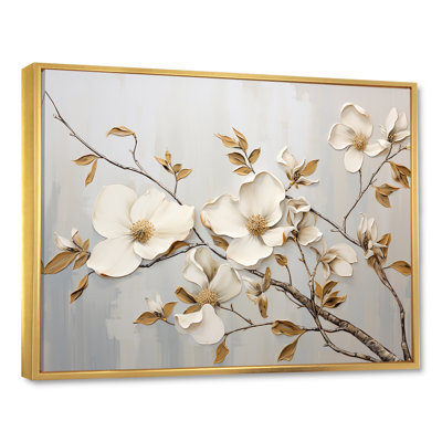 Art sur toile blanc et doré Dogwood Peacefulness