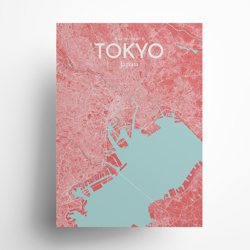 Tokyo City Map In Maritime - No Frame Print, 27.6cm H x 19.7cm W x 0.05cm D