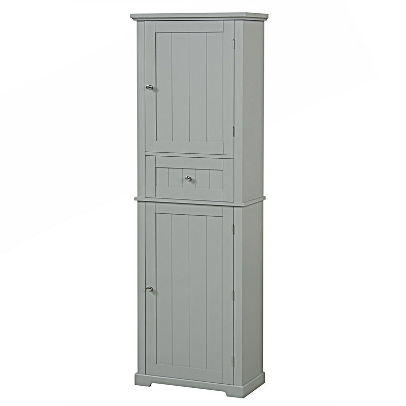 Armoire de rangement haute pour salle de bain, armoire de rangement autoportante avec tiroir et tablette réglable, armoire d'entrée