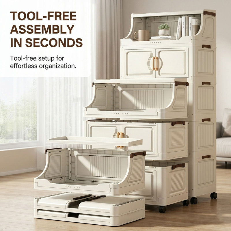 Lot de 3 grands bacs de rangement pliables avec couvercles, boîte de rangement empilable de 168 L avec portes et roulettes, organisateur de placard de cuisine verrouillable, tiroirs en plastique pour chambre, dortoir ou garage