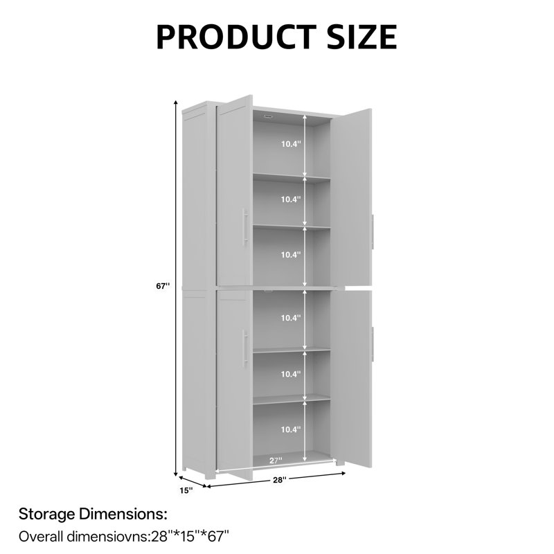 67″ H Freestanding Accent Storage Cabinet with Adjustable Shelves Tall Kitchen Pantry for Living Room Entryway, Blue, 1