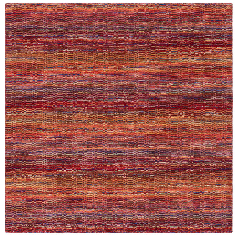 Tapis rouge / brun en laine Hossain, Carré 6 pi