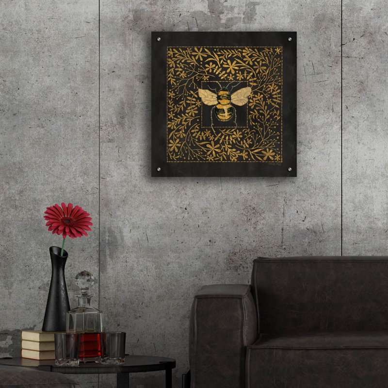 Art mural en verre épique «Enchanted Flower Bee 1» par Cindy Jacobs, 24 po x 24 po, H 24 po x l 24 po