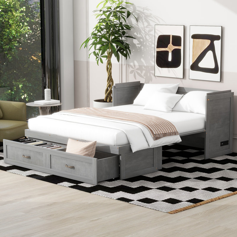 Lit escamotable avec ports USB, Gris foncé