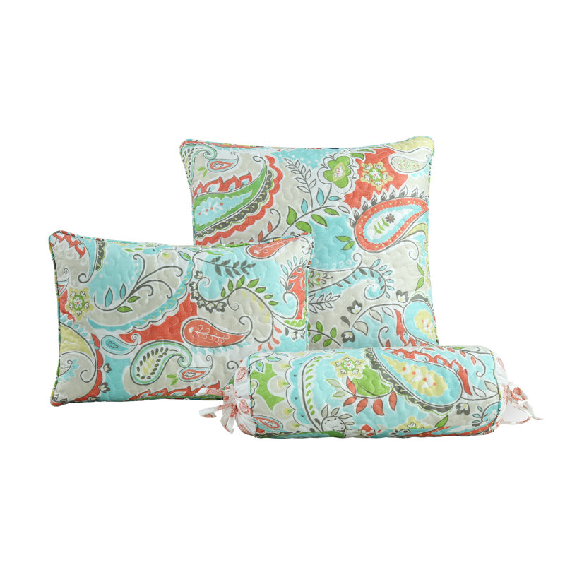 Queen Size Blue Cotton Reversible Paisley Quilt Set
