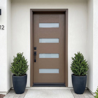 36" x 80" 4-Lite Fiberglass Front Entry Door Slab Frosted Glass Exterior Door without Door Frame