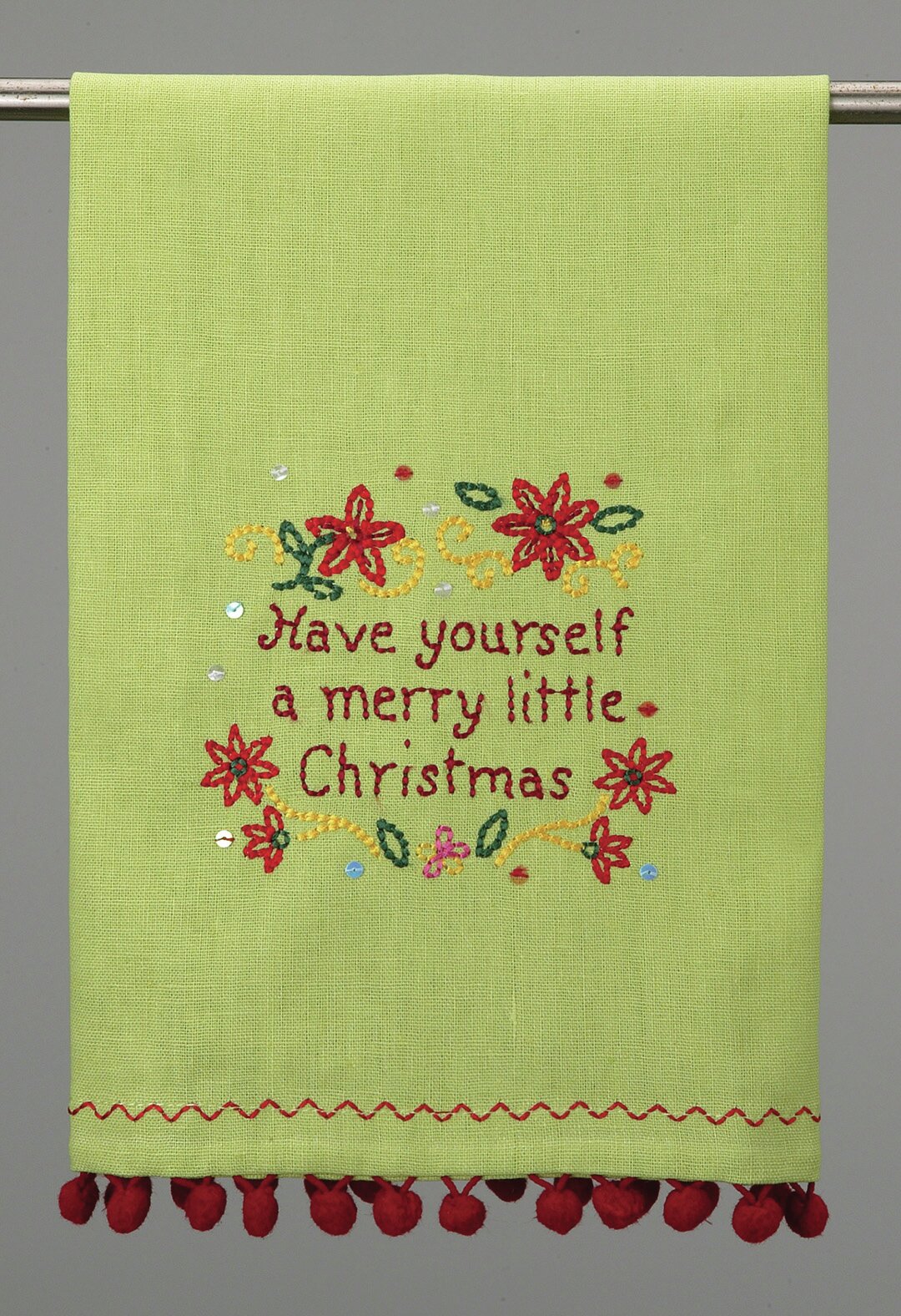 Martha Stewart Collection Very Merry Embroidered Cotton Christmas Bath Towel  