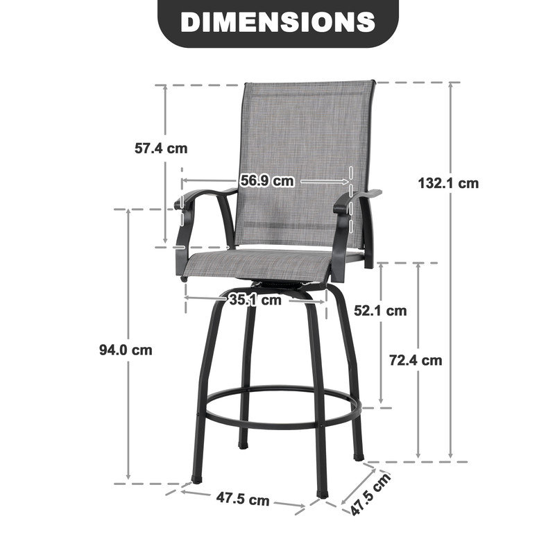 Patio 2-Piece Textilene Swivel Bar Stools with High Backrest, Grey