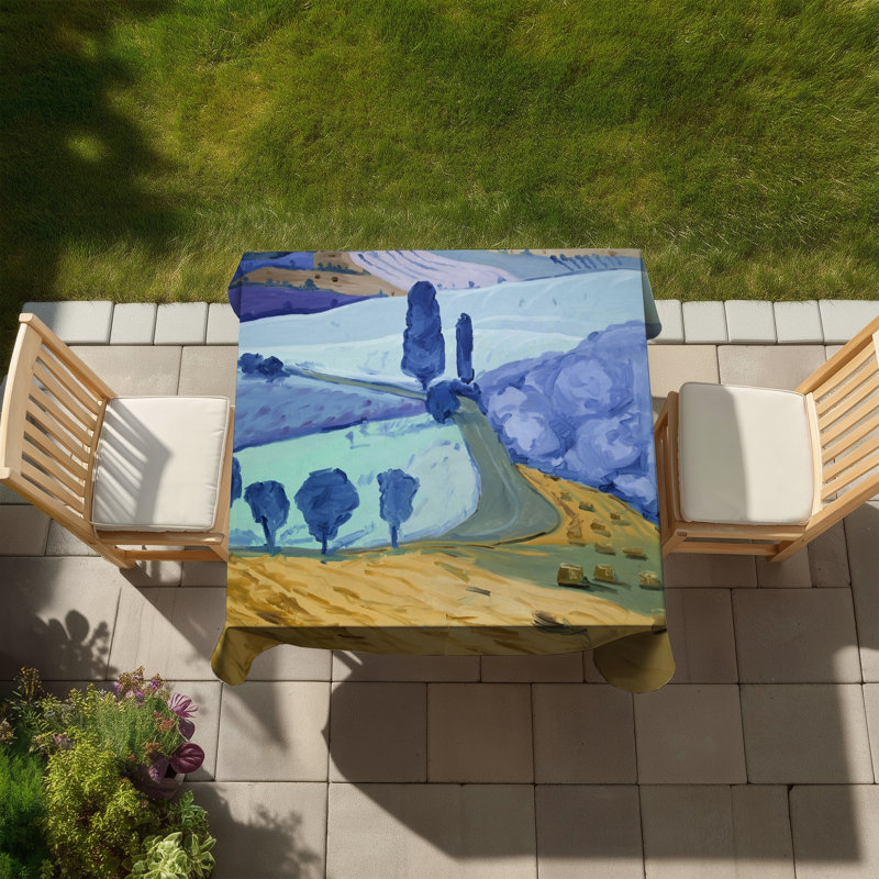 Tuscany Field Turquoise Scenic Tablecloth for Home Decor