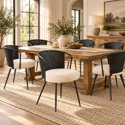 Ensemble de 6 chaises de salle à manger rembourrées modernes avec oreilles en rotin PE et chaises Mid-Century avec pieds en métal