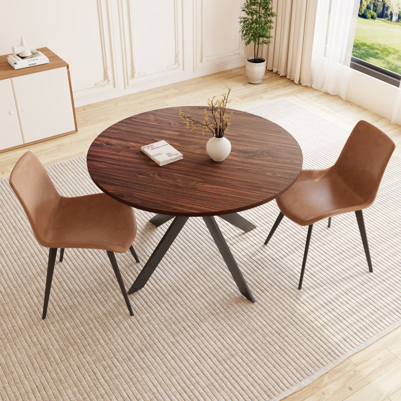 Eilee Wood and Faux Leather Dining Table Set, Brown, Brown, 3 Pieces: Table, 2 Chairs