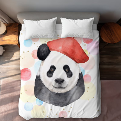 Artist Panda Black Bedroom Queen Duvet Cover - Home Decor