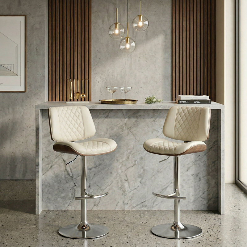 360° Swivel Faux Leather Upholstered Adjustable Height Dining Bar Pub Counter Stools With Metal Frame And Footrest (Set Of 2)
