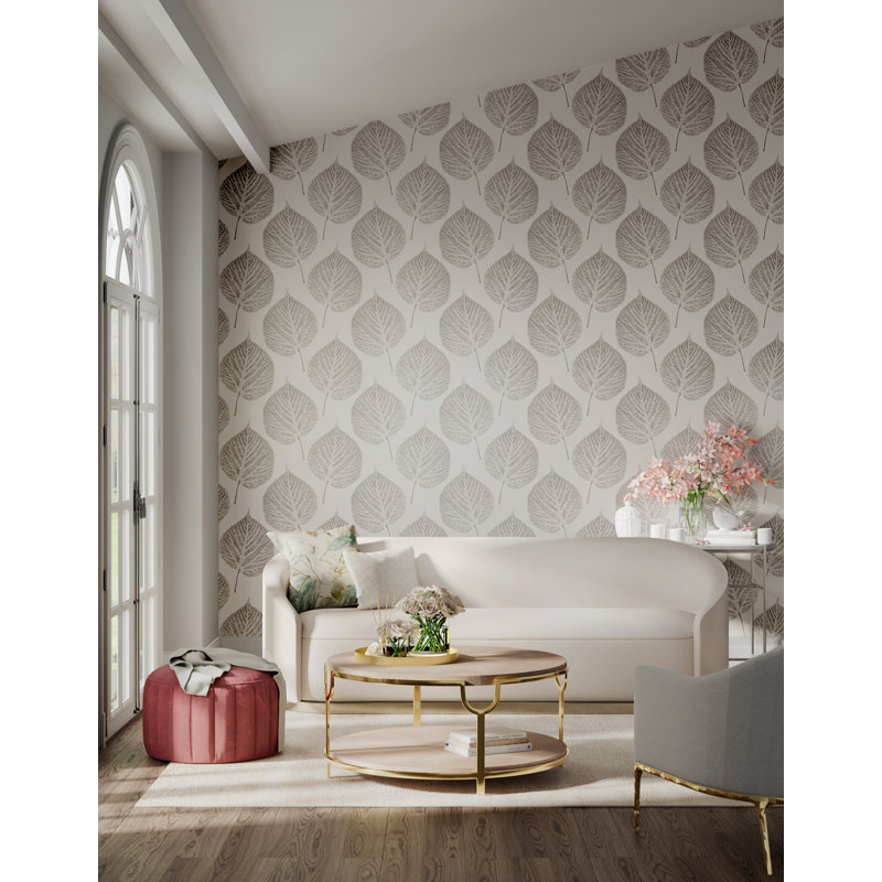Leaf Wallpaper, Chalk/Silver