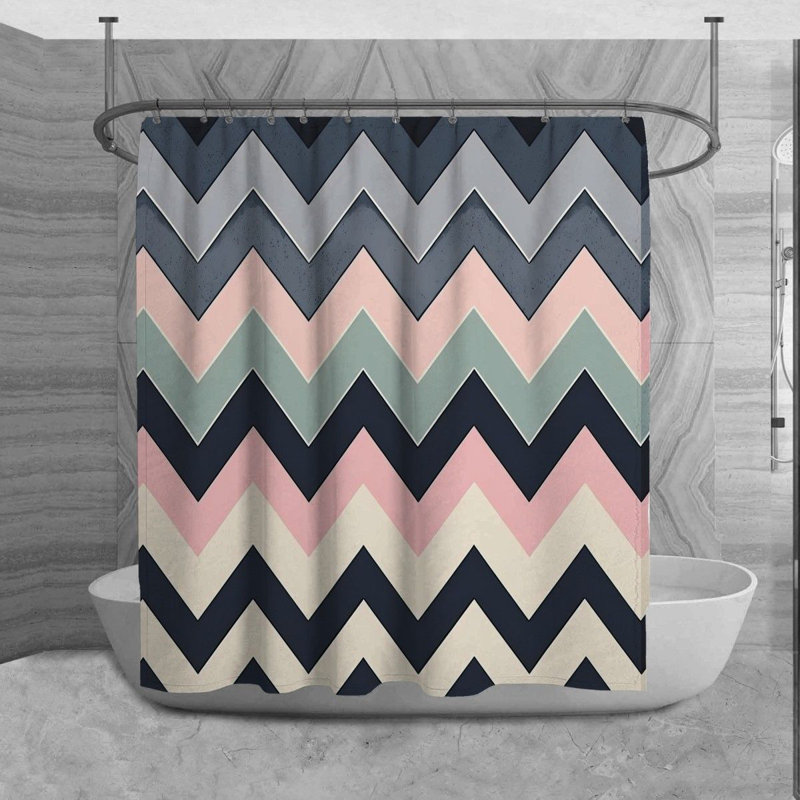 Rideau de douche Fanette, H 84 po x l 70 po, Bleu marine / rose