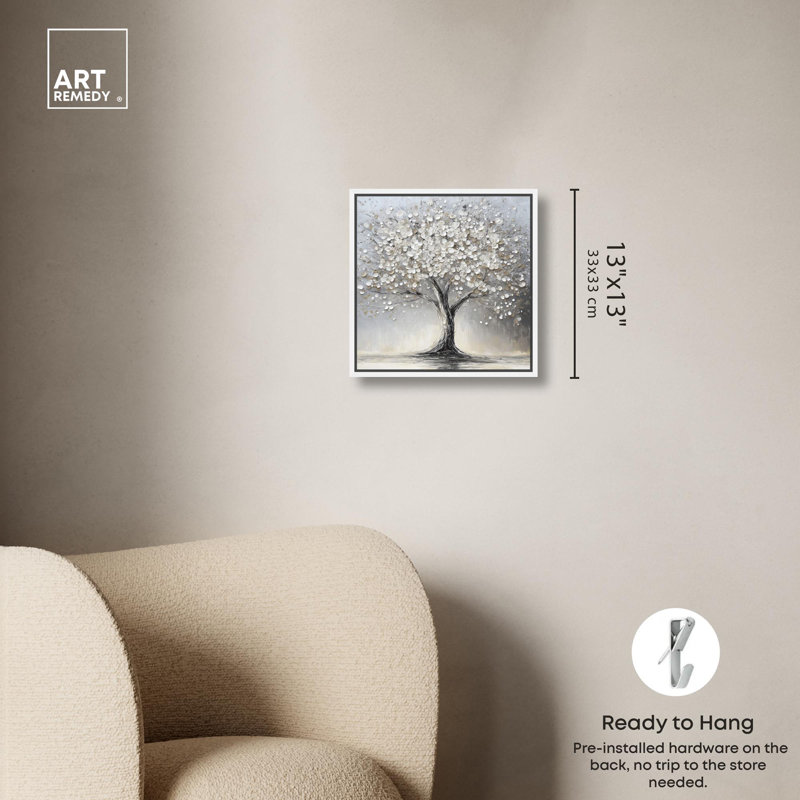 «Pure Leaf Veil», toile classique par Art Remedy, Cadre flottant blanc, H 13 po x l 13 po x P 1,8 po