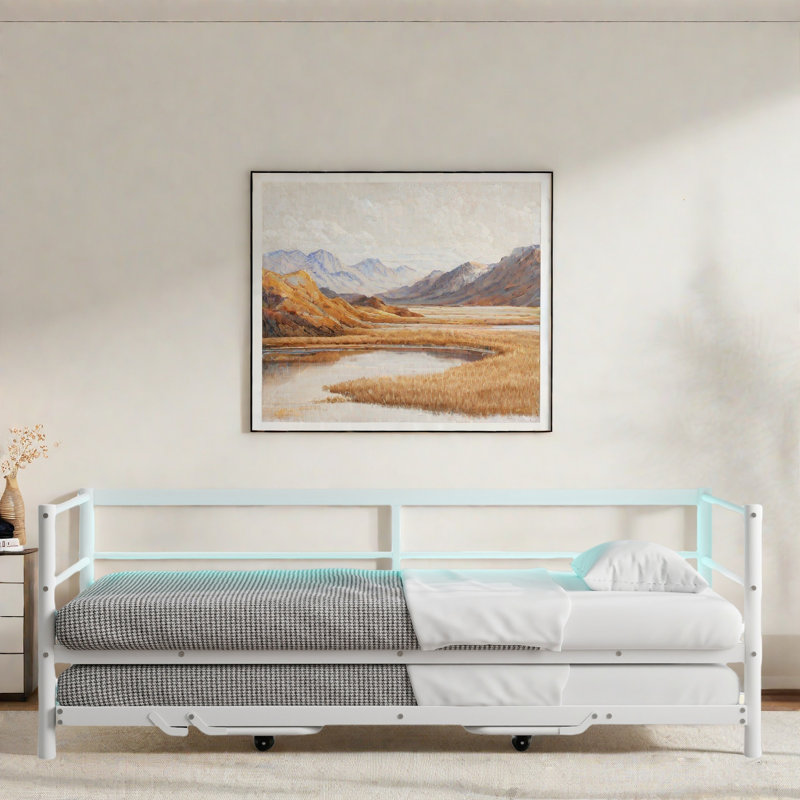 Metal Daybed With Led And Adjustable Trundle, Black