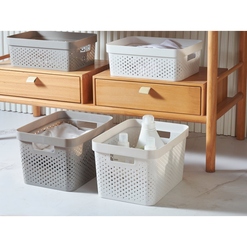 Rebrilliant Plastic Storage Tub & Tote, White, 5.4" H x 14.2" W x 10.7" D