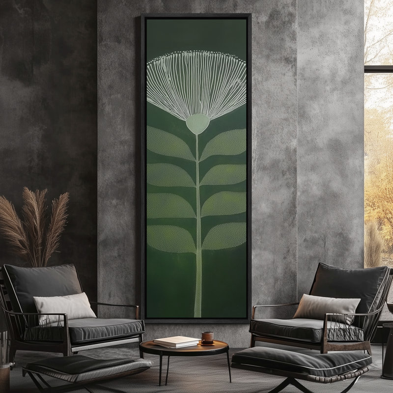 Minimalist White Blossom Stem on Soft Beige Background - Large Framed Canvas Master Bedroom Wall Art Print, Black
