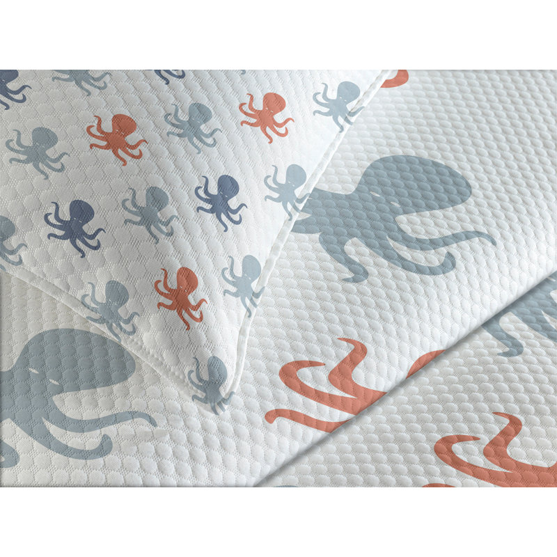Ambesonne Octopus Bedspread Set  Nautical Silhouettes  Blue Grey Cinnamon, King Coverlet / Bedspread + 2 Standard Shams