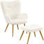 Boucle Accent Chair, Upholstered Armchair with Footstool-376201859